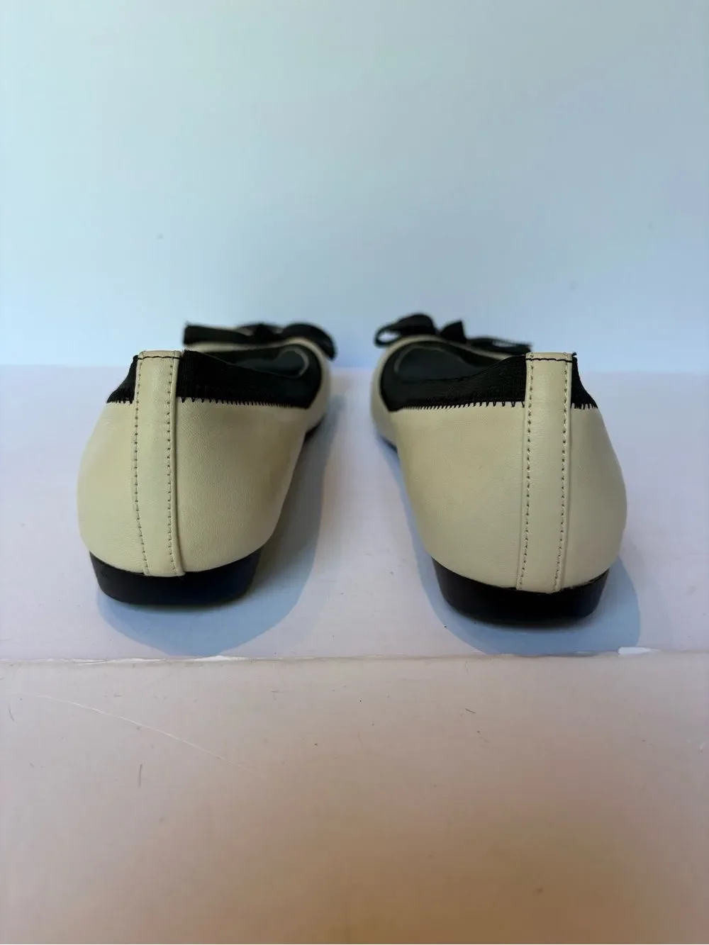 Anne Klein Sport Women's Two-Tone Black and Cream Peep-Toe Ballet Flats 9 1/2M